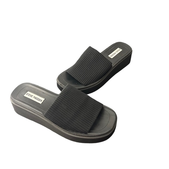 Steve Madden Black Bennet Platform Fabric Slides Sandals Size 9.5 - Picture 11 of 11